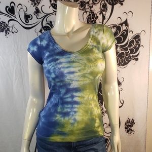 Short Sleeve V Neck Tie Dye Top